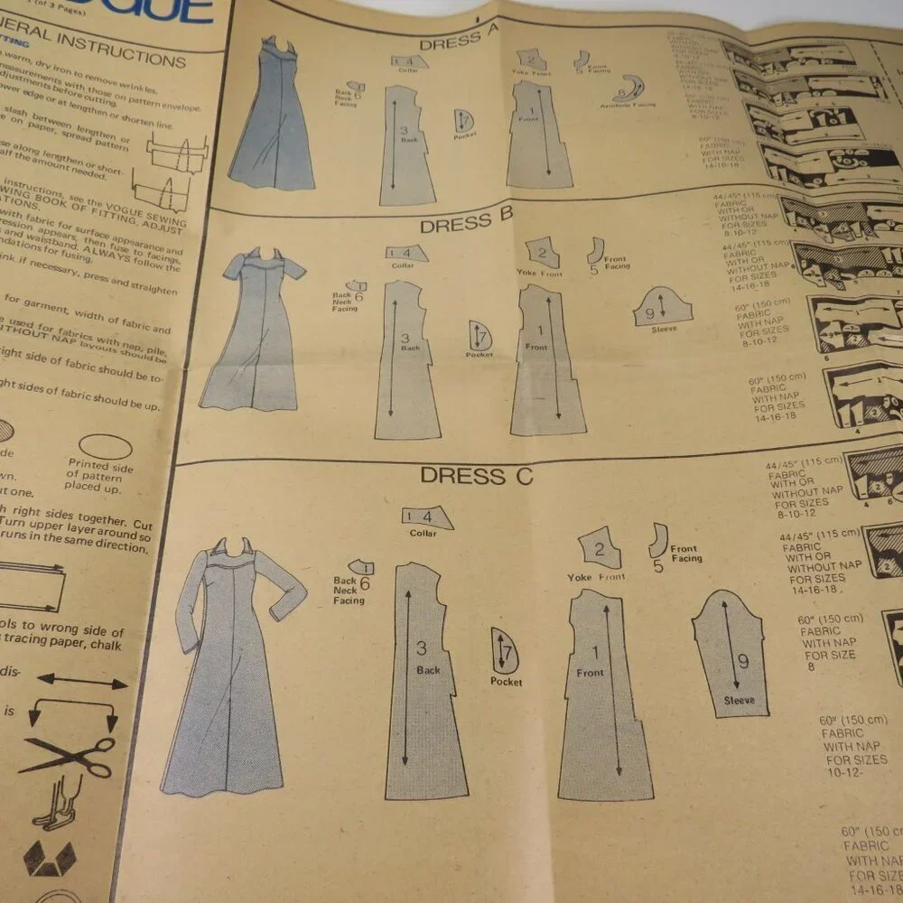 Vogue 9843 clothing pattern EASY Dress size 12 pointed collar